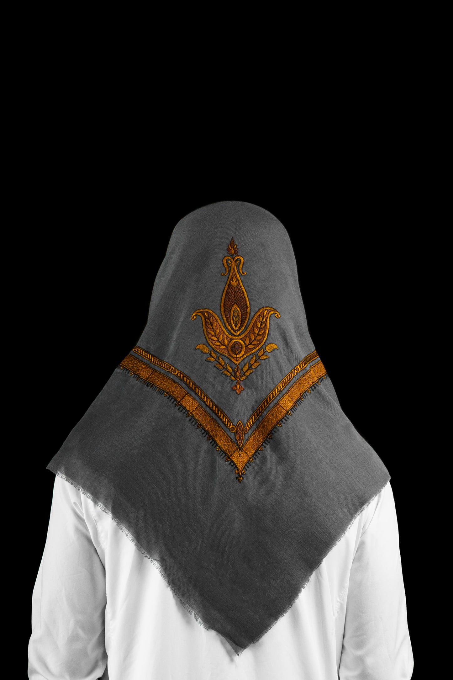 Yemeni Shemagh - Charcoal Grey with Brown Embroidery