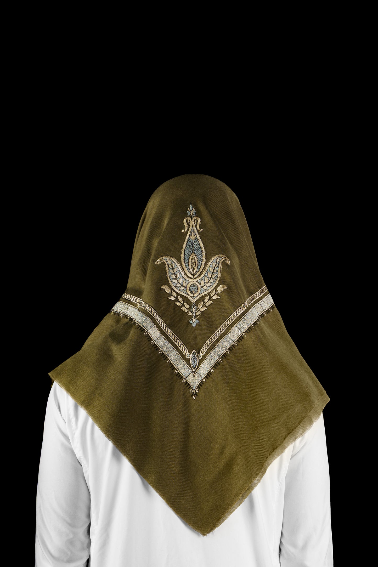 Yemeni Shemagh - Olive Green with Silver Detailing