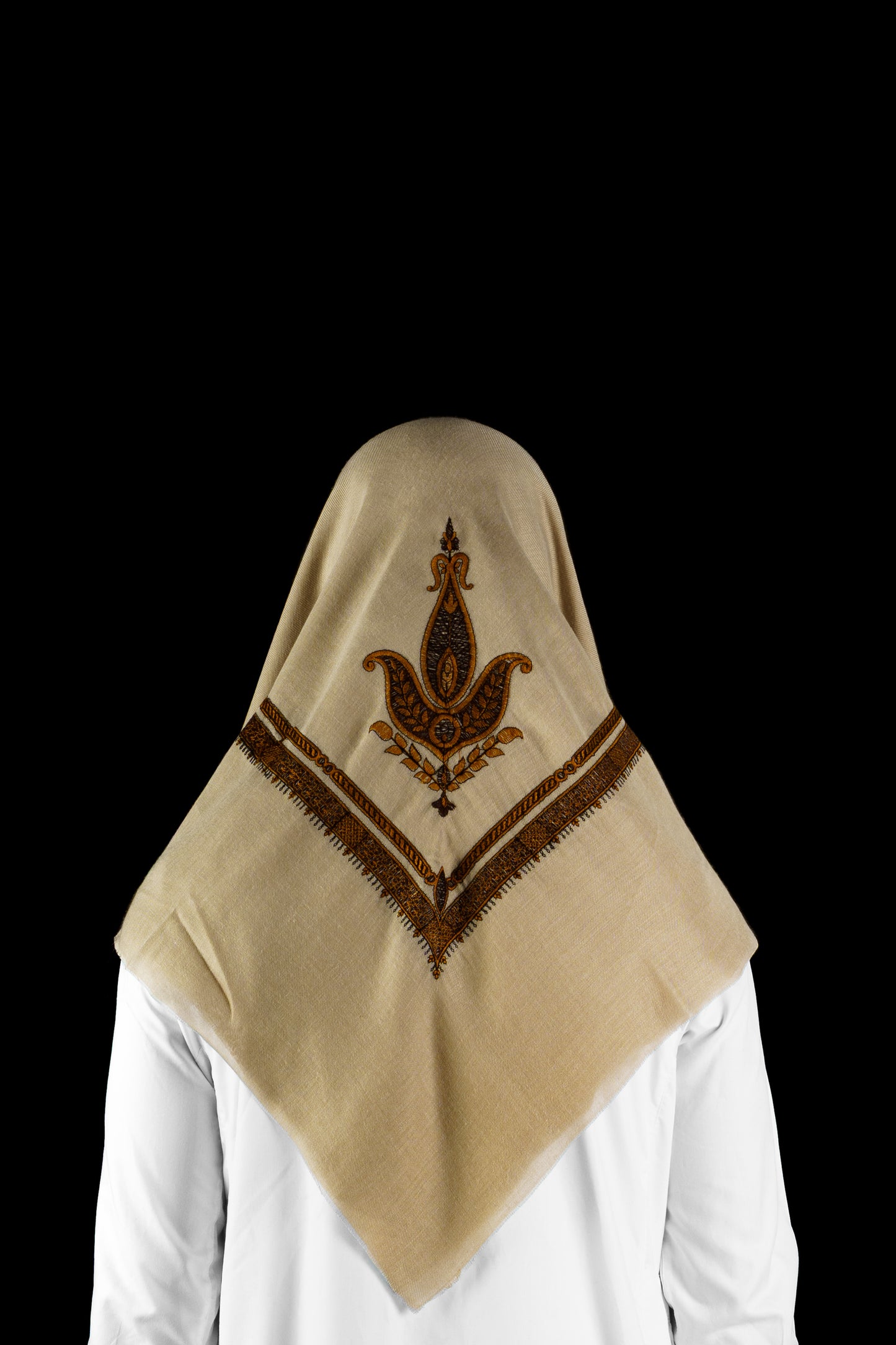 Yemeni Shemagh - Classic Beige with Brown Embroidery