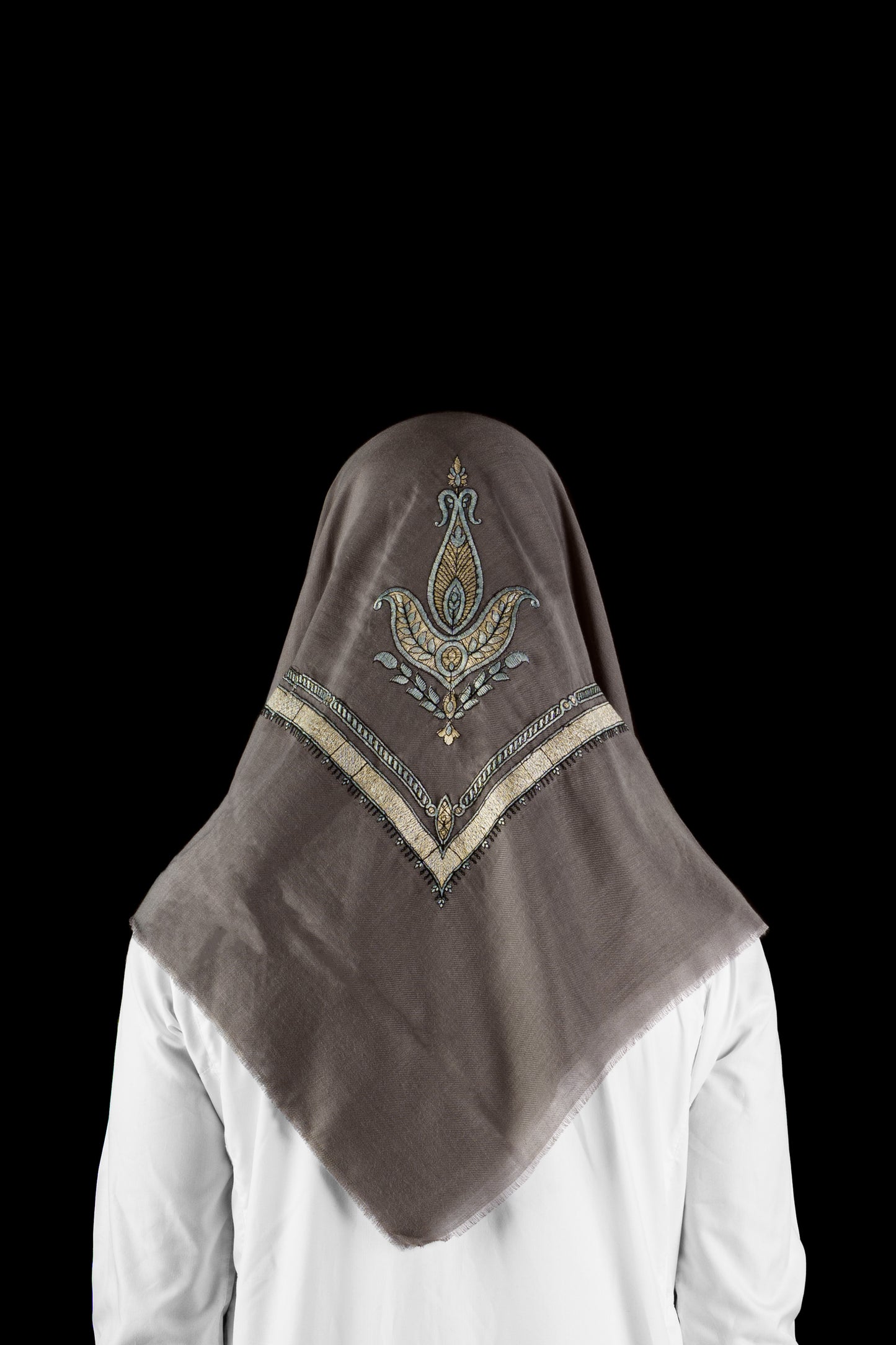 Yemeni Shemagh - Royal Grey with Fine Gold Embroidery