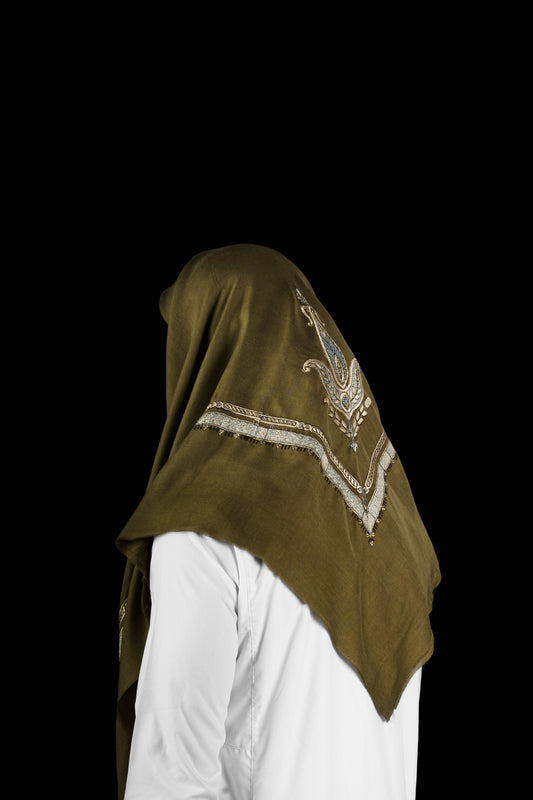Yemeni Shemagh - Olive Green with Silver Detailing