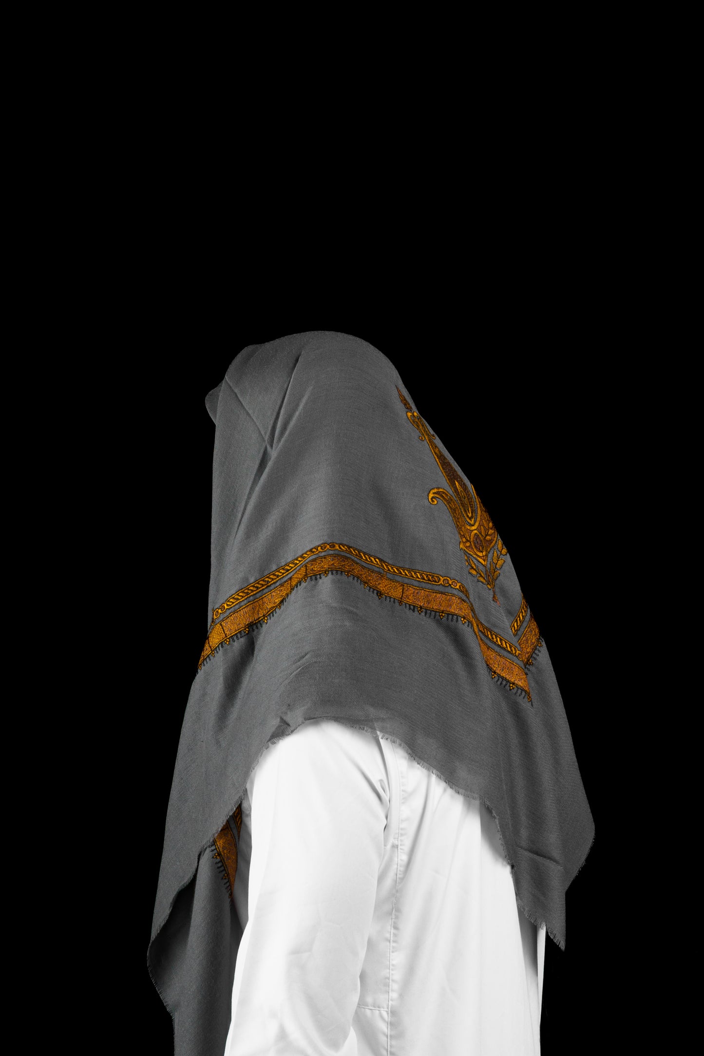Yemeni Shemagh - Charcoal Grey with Brown Embroidery