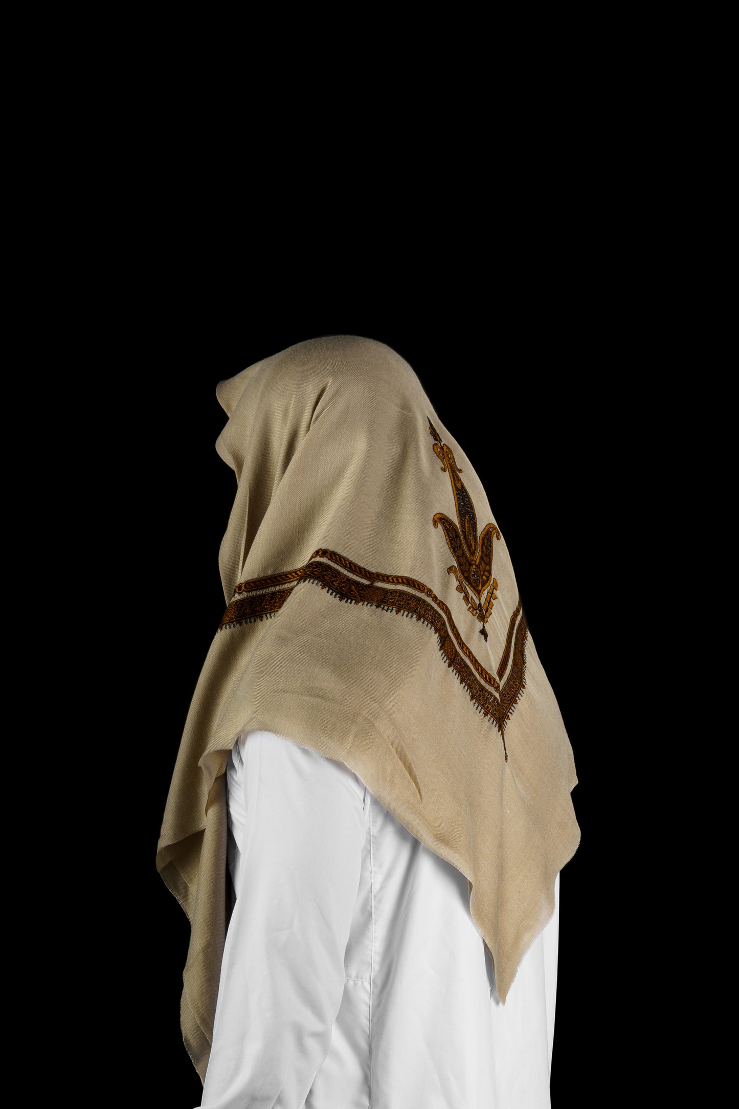 Yemeni Shemagh - Classic Beige with Brown Embroidery
