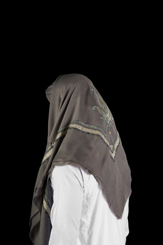 Yemeni Shemagh - Royal Grey with Fine Gold Embroidery