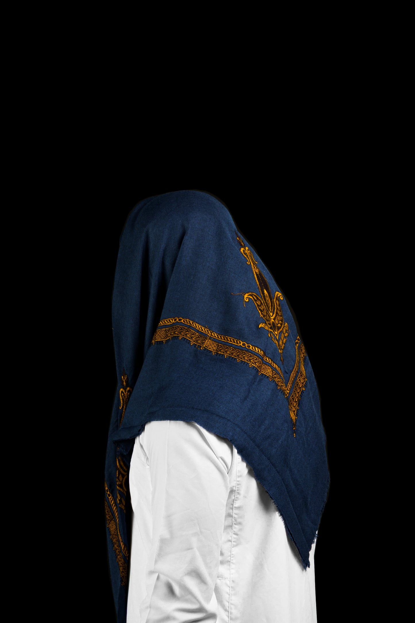 Yemeni Shemagh - Midnight Blue with Brown Embroidery